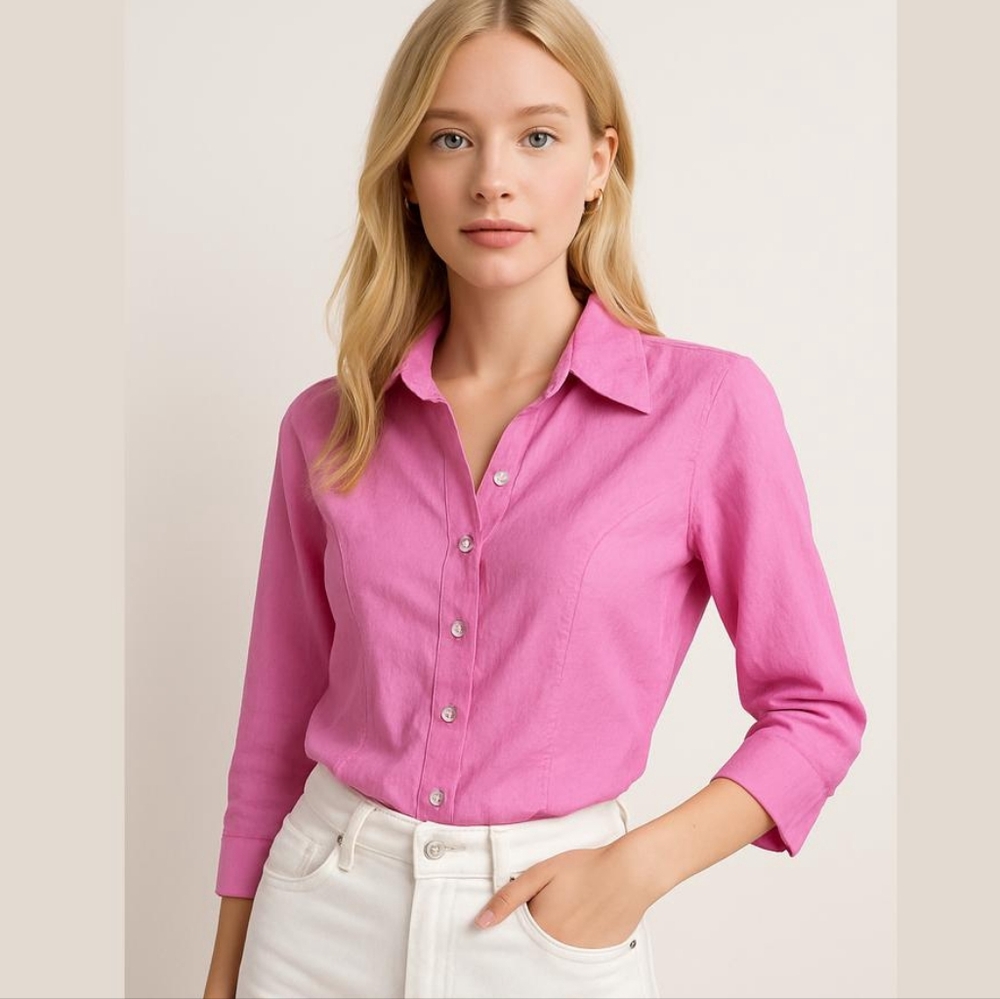 Vintage Y2K Raw Silk Blouse  with Rhinestone Buttons Mean Girls Pink size 6